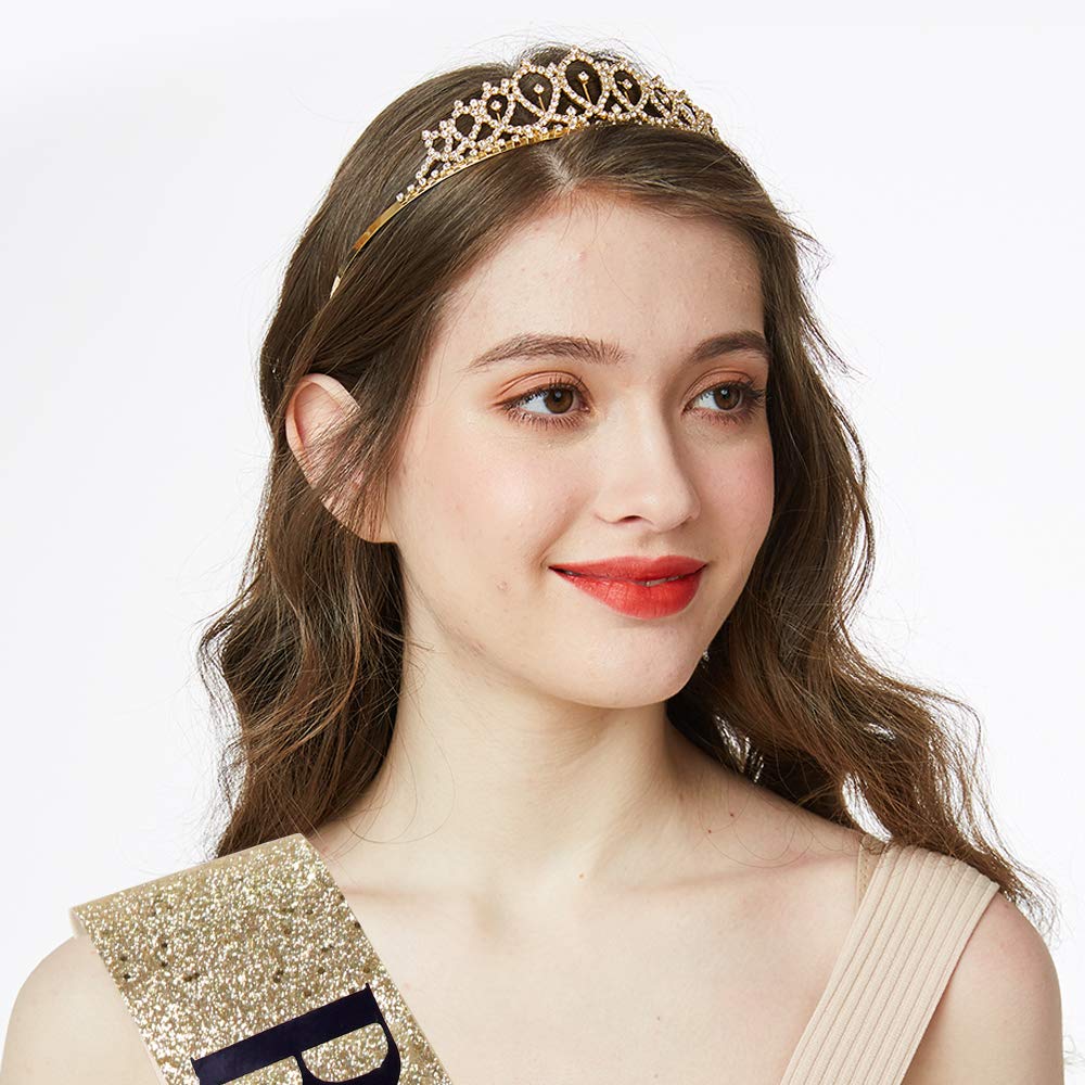 'Birthday Queen'' Sash & Rhinestone Tiara Kit - 21St 30Th Birthday Gifts Birthday Sash For Women Birthday Party Supplies (Gold